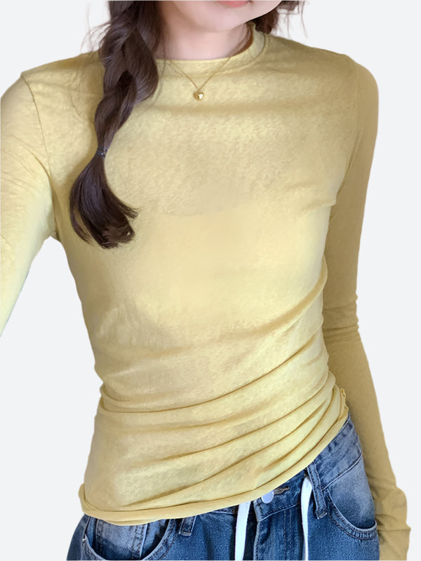 Fitted Mock-Neck Long-Sleeve T-Shirts