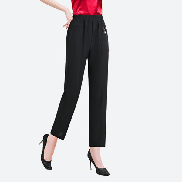 High-Waist Elastic Straight-Leg Trousers