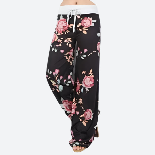Floral Drawstring Wide-Leg Loungewear Bottoms