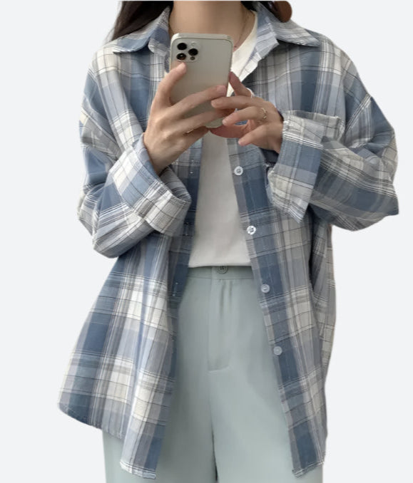 Oversized Plaid Button-Up Shirts