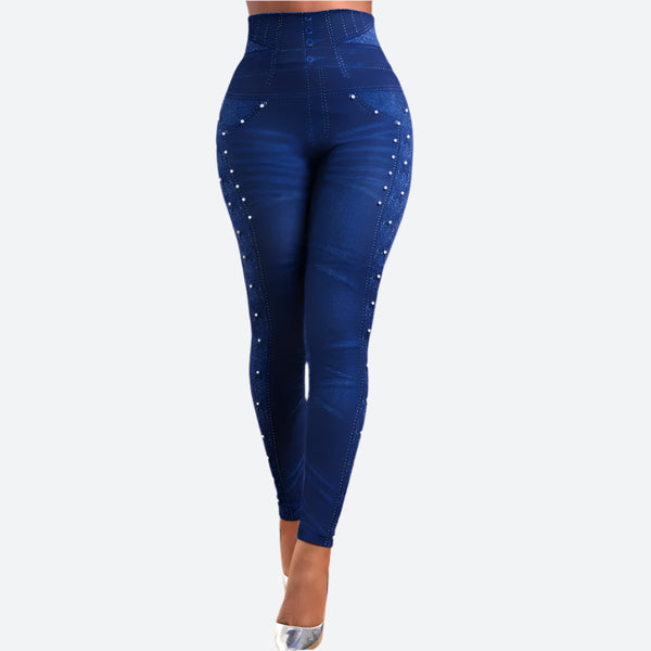 High-Waisted Stretch Rhinestone Skinny Pants
