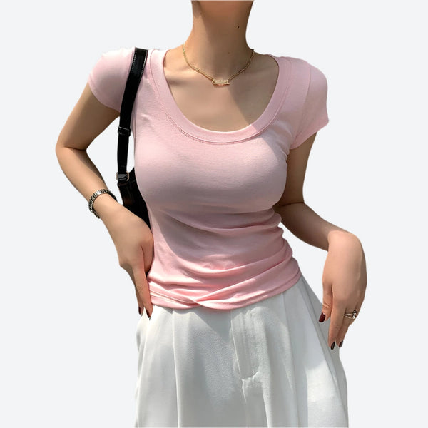 Scoop-Neck Fitted Short-Sleeve T-Shirts