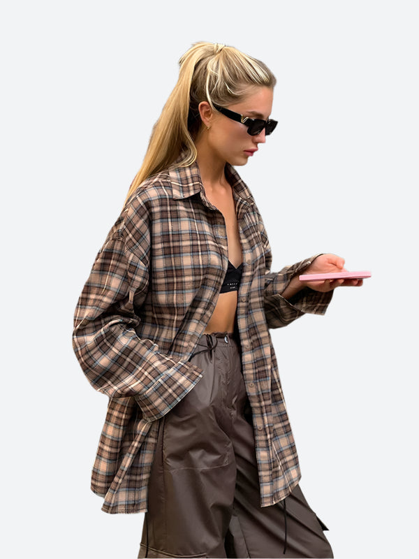 Oversized Plaid Button-Up Shirt