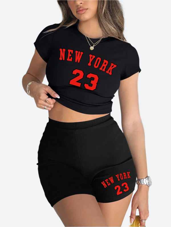 Sporty Graphic Two-Piece Shorts Set