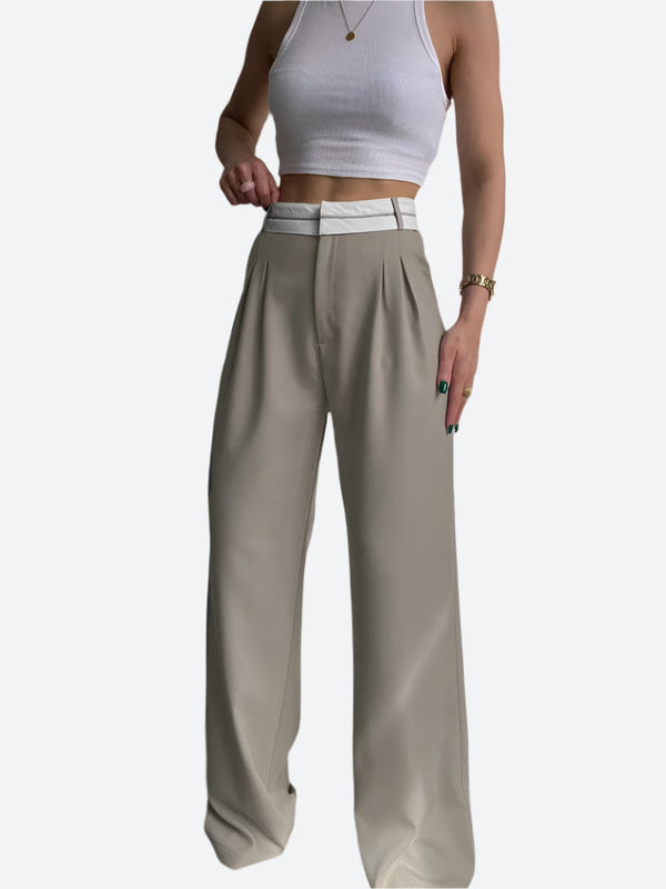 High-Waist Wide-Leg Pleated Trousers