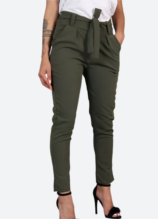 High-Waisted Tie-Waist Tapered Pants