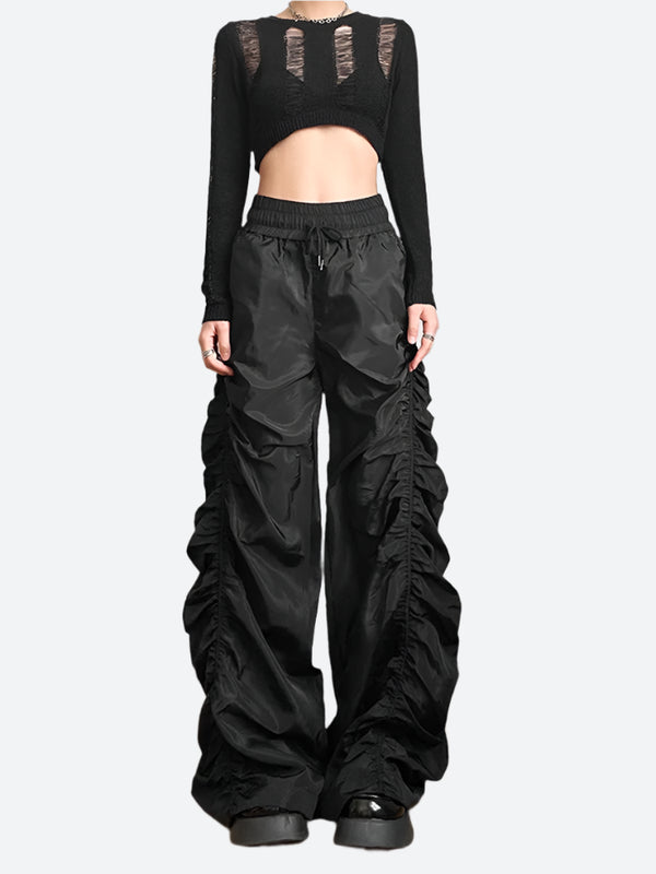 Ruched Drawstring Wide-Leg Cargo Pants