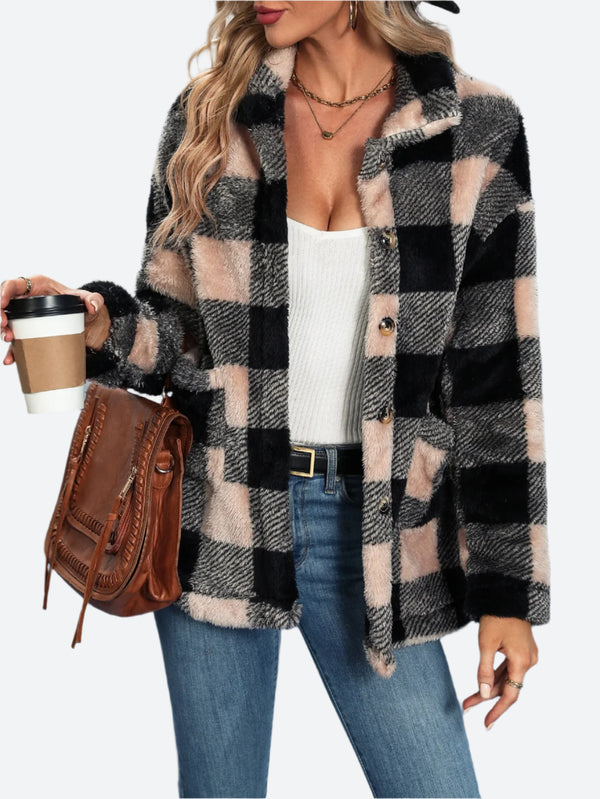 Plaid Fuzzy Button-Up Shirts