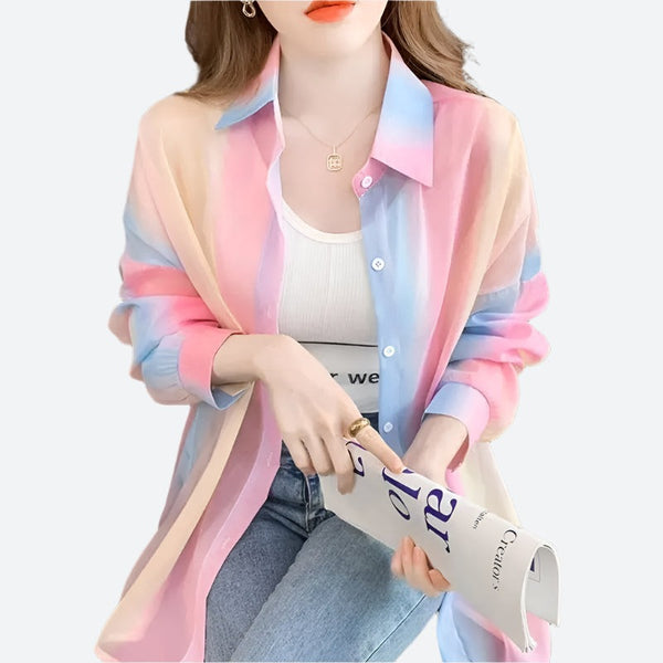 Sheer Gradient Button-Up Shirts