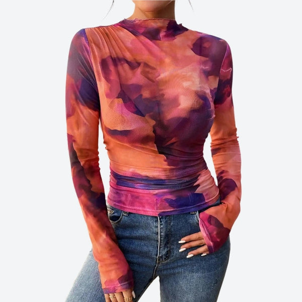 Sheer Mesh Long-Sleeve Fitted T-Shirts