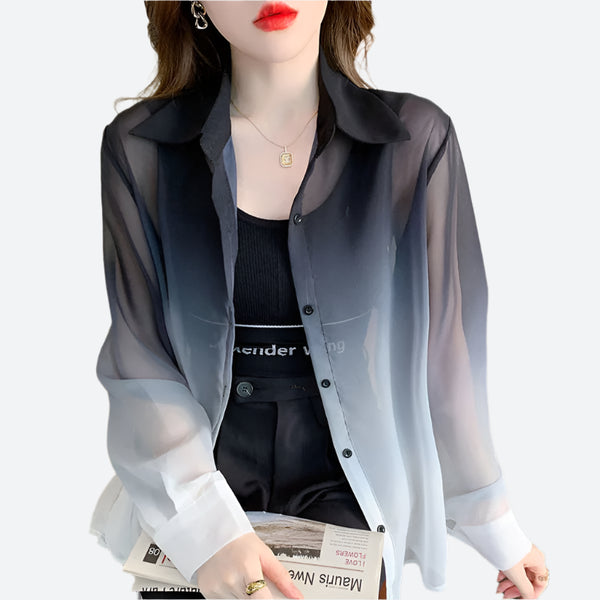 Sheer Ombre Button-Up Shirts