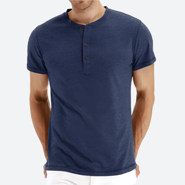 Short-Sleeve Buttoned Henley Knit T-Shirts