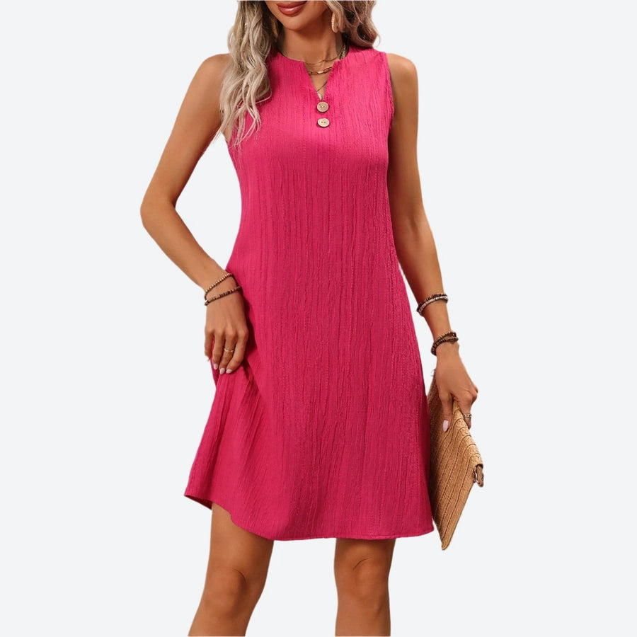 Sleeveless Button-Front Casual Shift Dresses