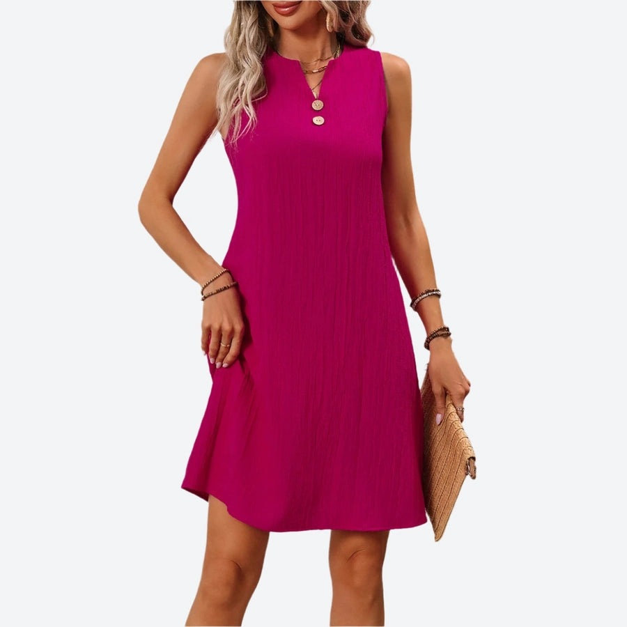 Sleeveless Button-Front Casual Shift Dresses