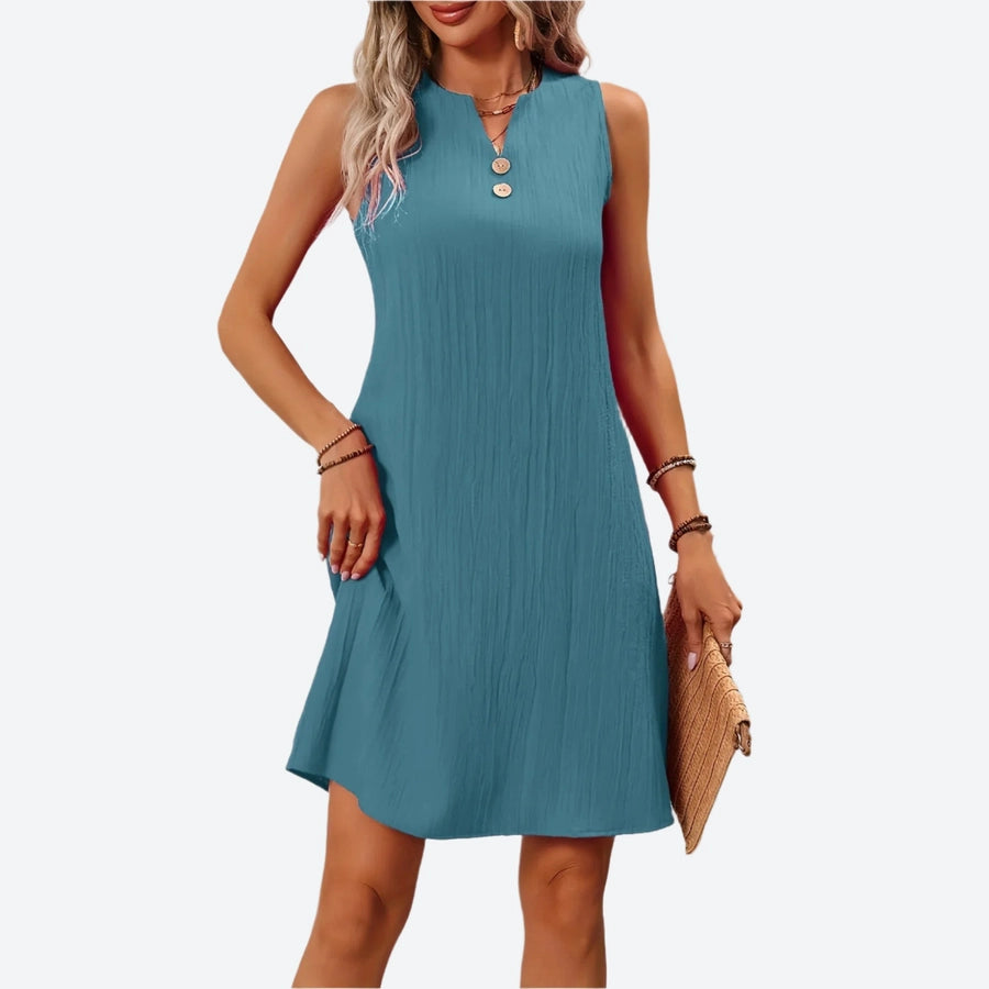 Sleeveless Button-Front Casual Shift Dresses