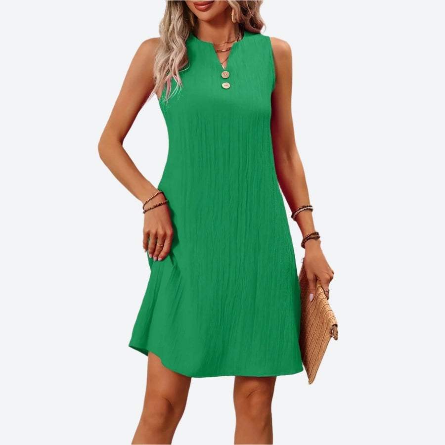 Sleeveless Button-Front Casual Shift Dresses