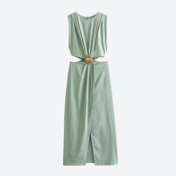 Sleeveless Cutout Ring-Belt Midi Dresses