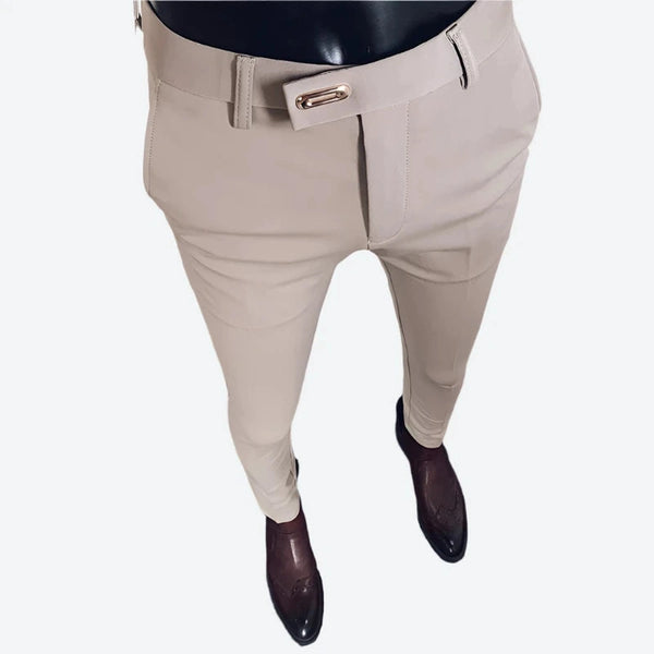 Slim-Fit Tailored Belted Dress Pants