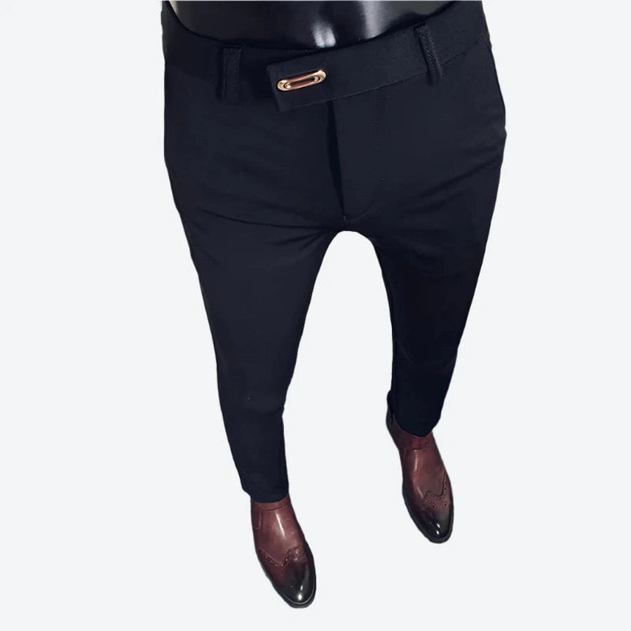 Slim-Fit Tailored Belted Dress Pants