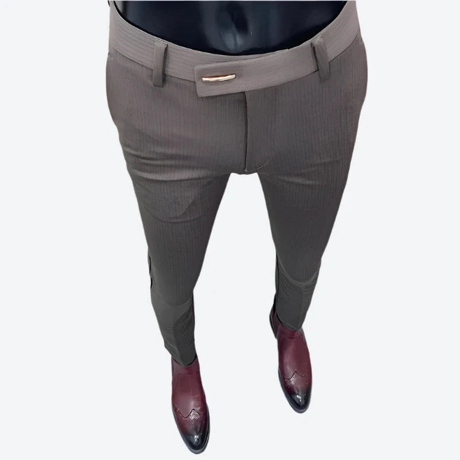 Slim-Fit Tailored Belted Dress Pants