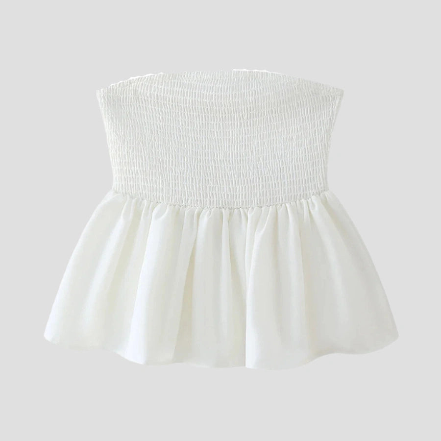 Smocked Floral Embroidered Peplum Tops