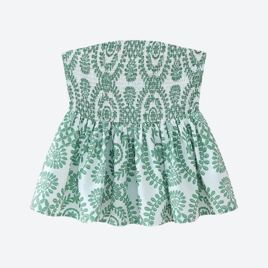 Smocked Floral Embroidered Peplum Tops