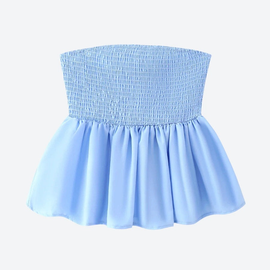 Smocked Floral Embroidered Peplum Tops