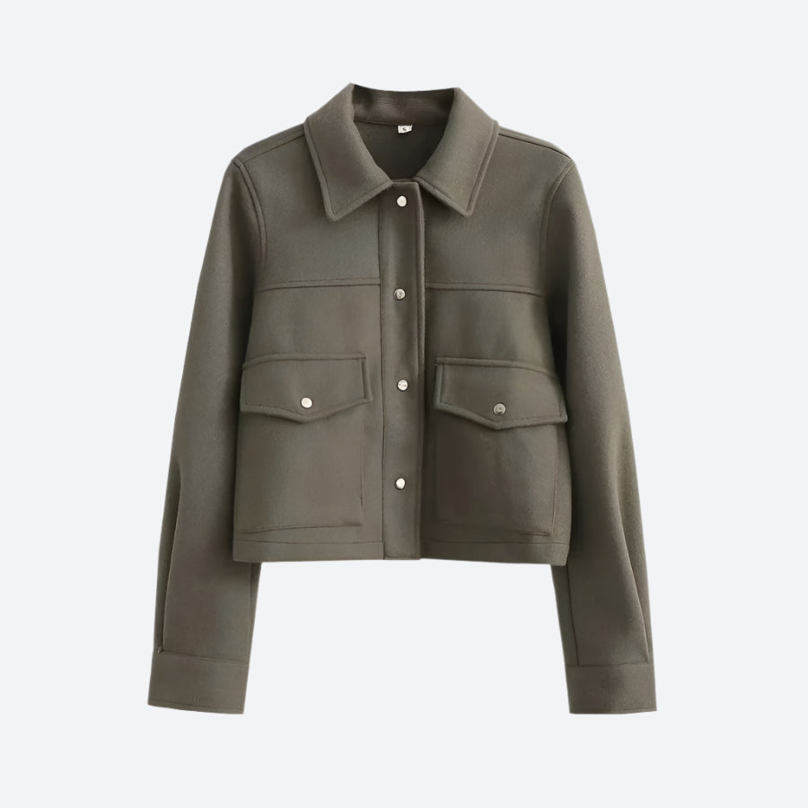 Snap-Front Cropped Wool Blend Jackets
