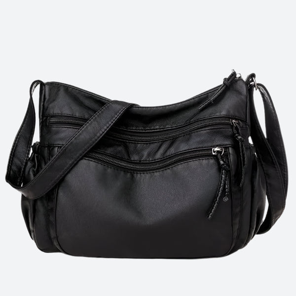 Spacious Multi-Zip Faux Leather Shoulder Bags