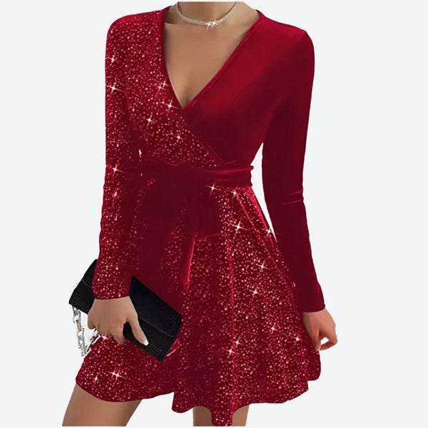 Sparkly Long-Sleeve Wrap Party Dresses