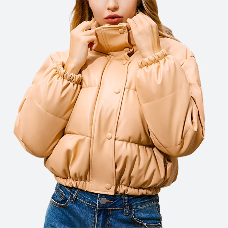 Stand-Collar Snap Button Puffer Jackets