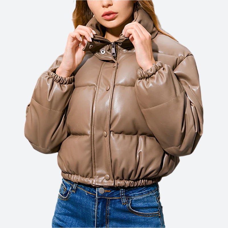Stand-Collar Snap Button Puffer Jackets