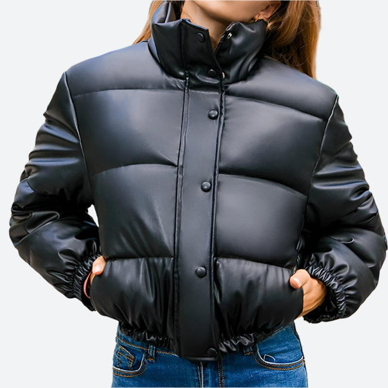 Stand-Collar Snap Button Puffer Jackets