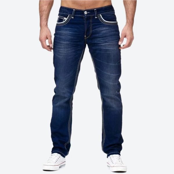 Straight Fit Contrast Stitch Denim Jeans