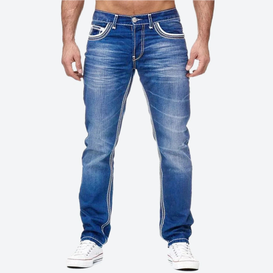 Straight Fit Contrast Stitch Denim Jeans