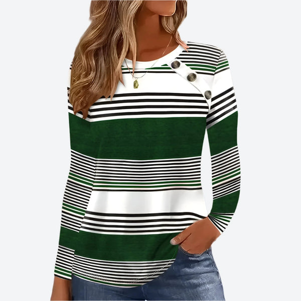 Striped Button-Accent Long-Sleeve T-Shirts