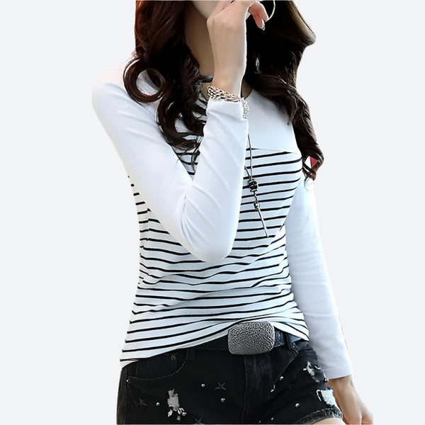 Striped Long-Sleeve Crew Neck T-Shirts