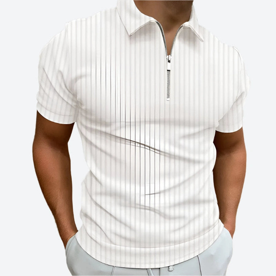 Striped Short-Sleeve Zipper Polo Shirts