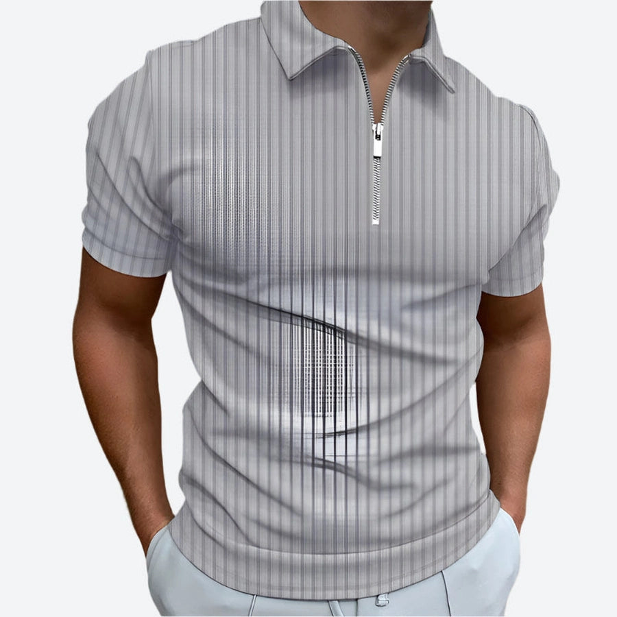 Striped Short-Sleeve Zipper Polo Shirts