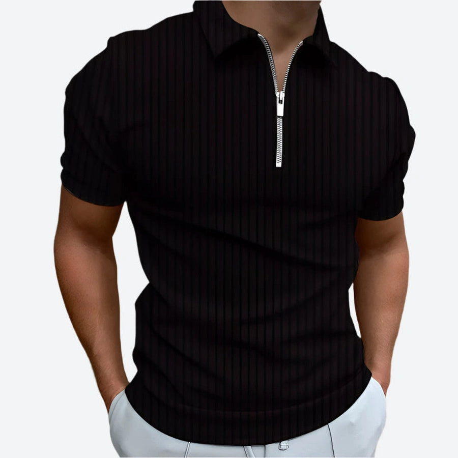 Striped Short-Sleeve Zipper Polo Shirts