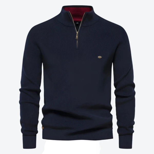 Stylish Half-Zip High-Collar Knit Sweaters