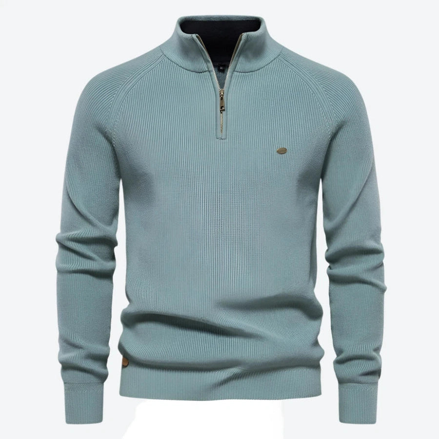 Stylish Half-Zip High-Collar Knit Sweaters