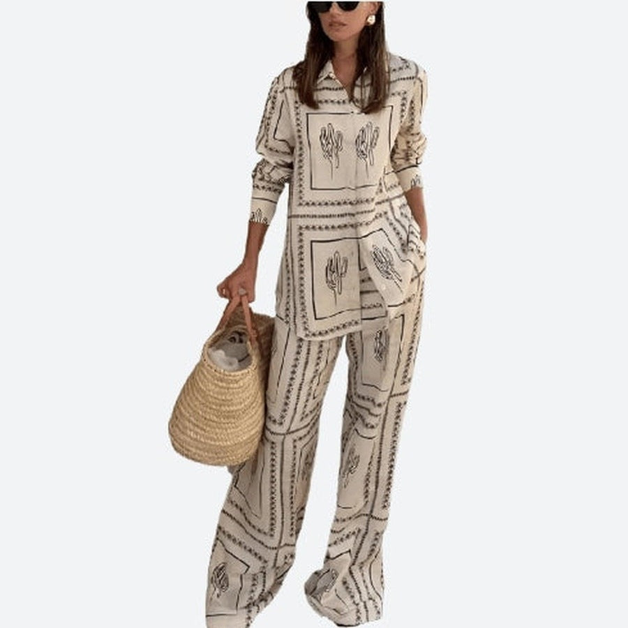 Stylish Printed Long-Sleeve Pajama Set