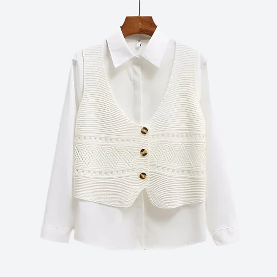 Textured Buttoned Layered Sweater Vests
