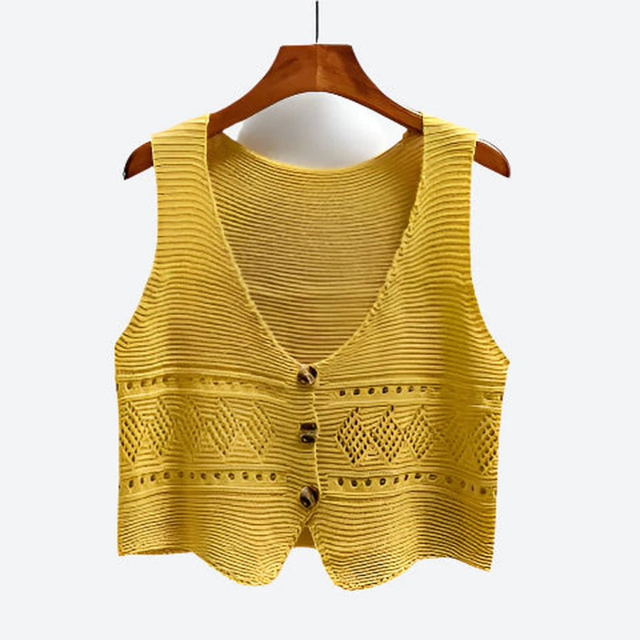 Textured Buttoned Layered Sweater Vests