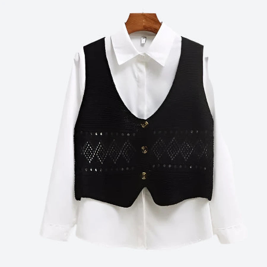 Textured Buttoned Layered Sweater Vests