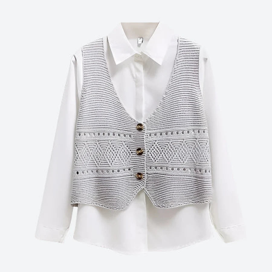 Textured Buttoned Layered Sweater Vests