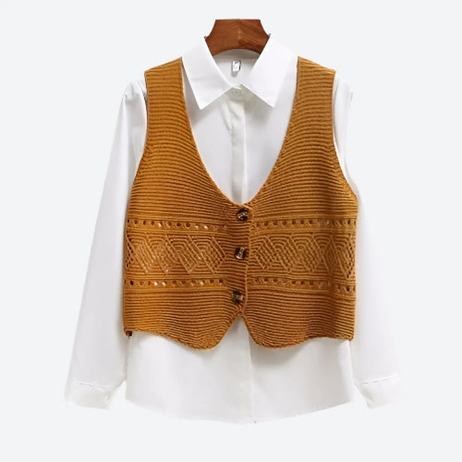 Textured Buttoned Layered Sweater Vests