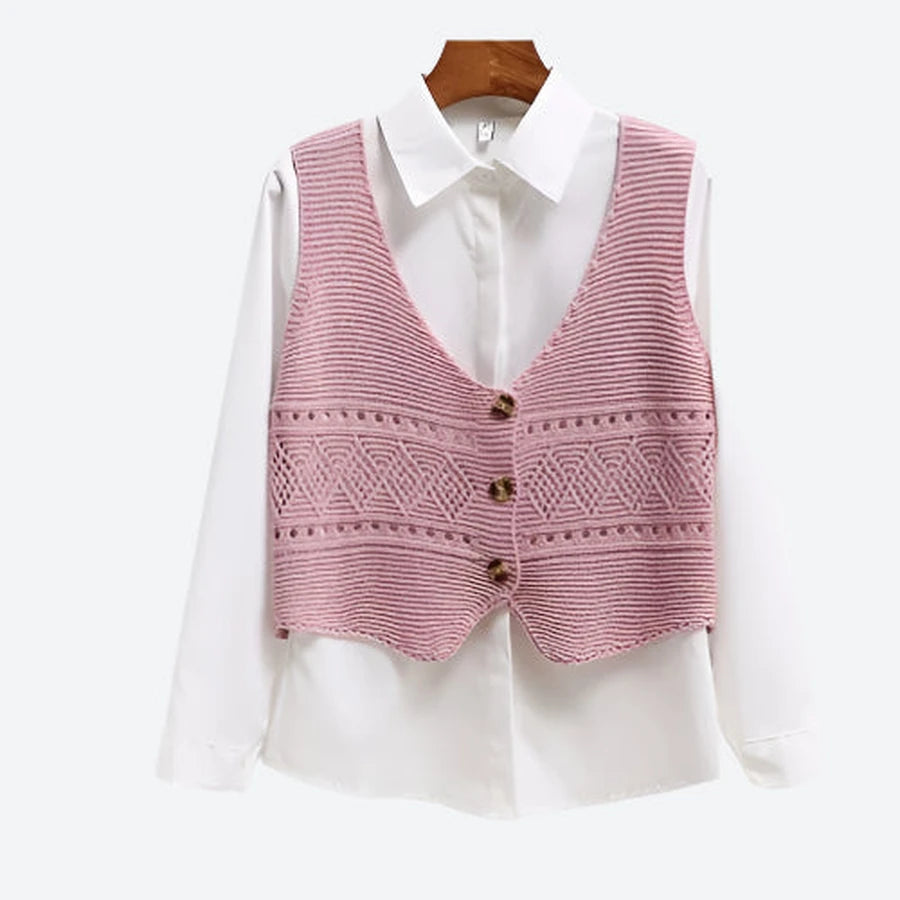 Textured Buttoned Layered Sweater Vests