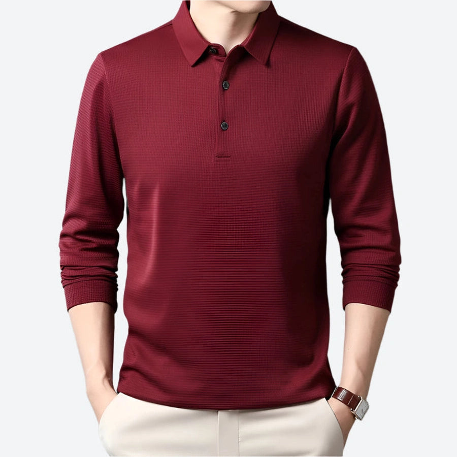 Textured Long-Sleeve Casual Polo Shirts
